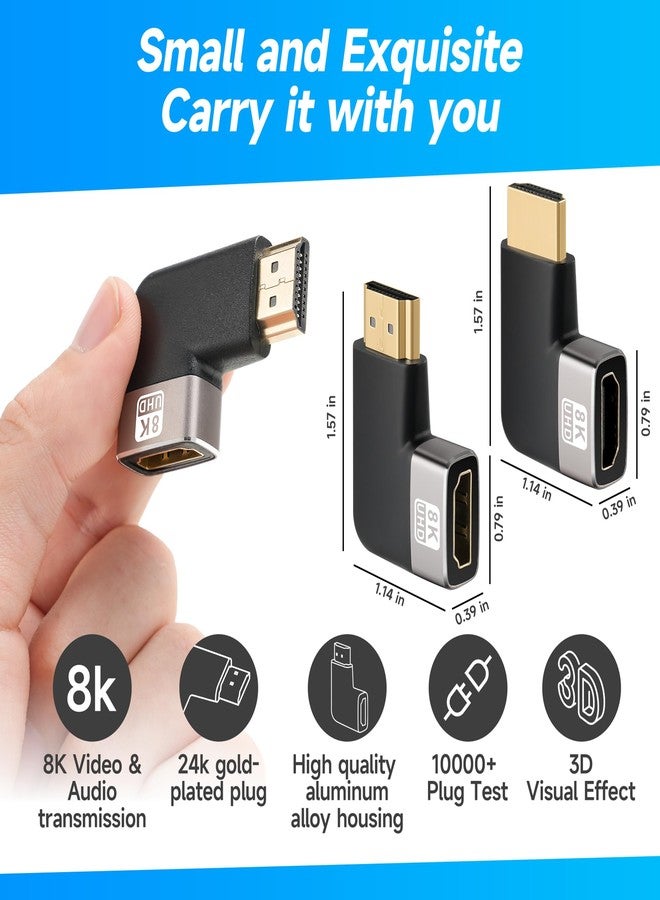 Togconn Right Angle 8K HDMI 2.1 Adapter Multi-Type 90 Degree and 270 Degree Adapter 4 Pack, HDMI Male to Female Vertical Connector Converter HDMI L Shape Extender, Support 8K@60Hz，4K@120Hz，4K@60Hz，4K@30Hz - Image 4